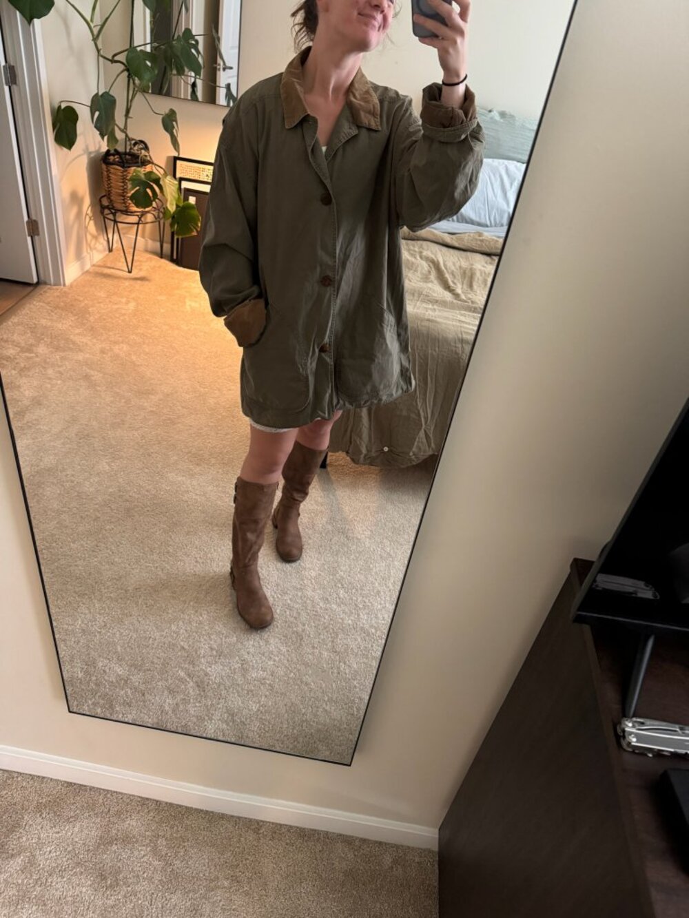 Vintage J. Crew Olive Green Chore Barn Coat with Corduroy Collar Size XLT